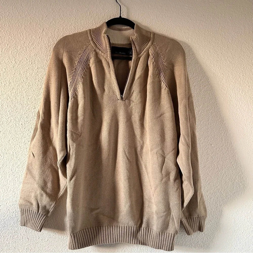 BILL BLASS 1/3 Zip Pop On Knit Sweater Beige Men Size XL Winter Fishermen casual